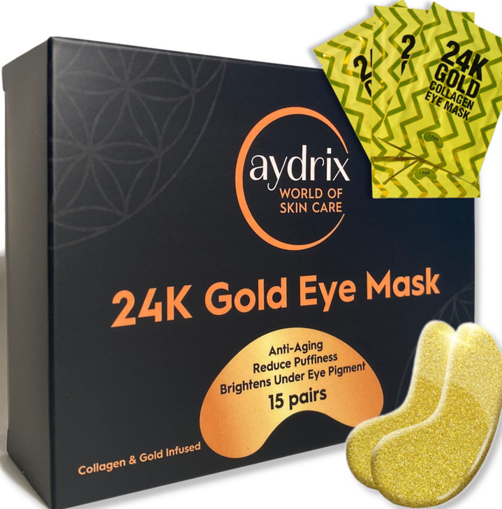 Aydrix 24K Gold Under Eye Mask Treatment Corrects Puffy Eyes Dark Circles Reduces Wrinkles Fine Lines and Hydrates Your
