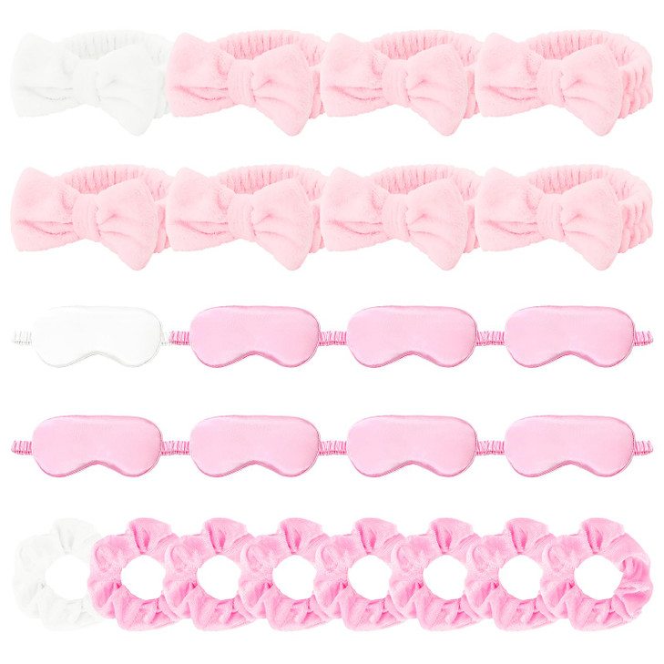 Casoty 24 Pcs Spa Set Headbands Sleep Eye Masks Velvet Scrunchies Bridal Party Favors Bride and Bridesmaid Headbands