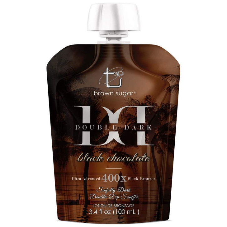 Brown Sugar Ultra Advanced 400X DOUBLE DARK BLACK CHOCOLATE Bronzer 34 ounce Indoor Tanning Lotion portable travel pouch