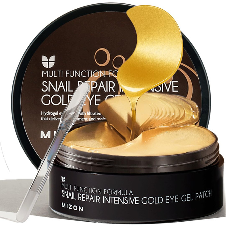 MIZON Under Eye Patches for Puffy Eyes Dark Circles 24K Gold Snail Mucin 60 Pcs AntiWrinkle Collagen Peptide Formula Moi