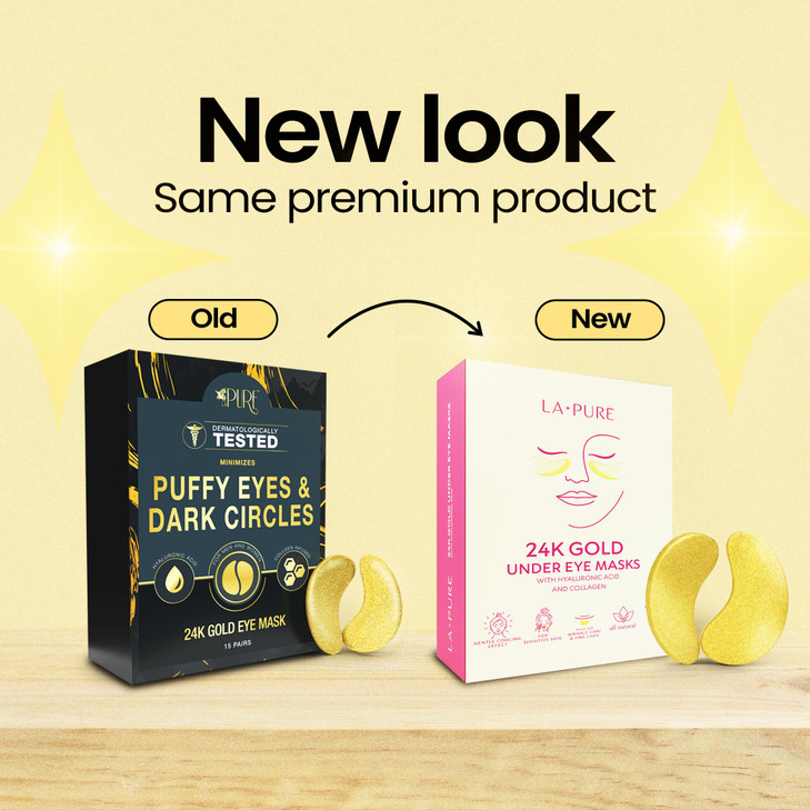 LA PURE 24k Gold Under Eye Mask for Dark Circles and Puffiness Revitalizing NonIrritating Anti Aging Eye Patches with Hy