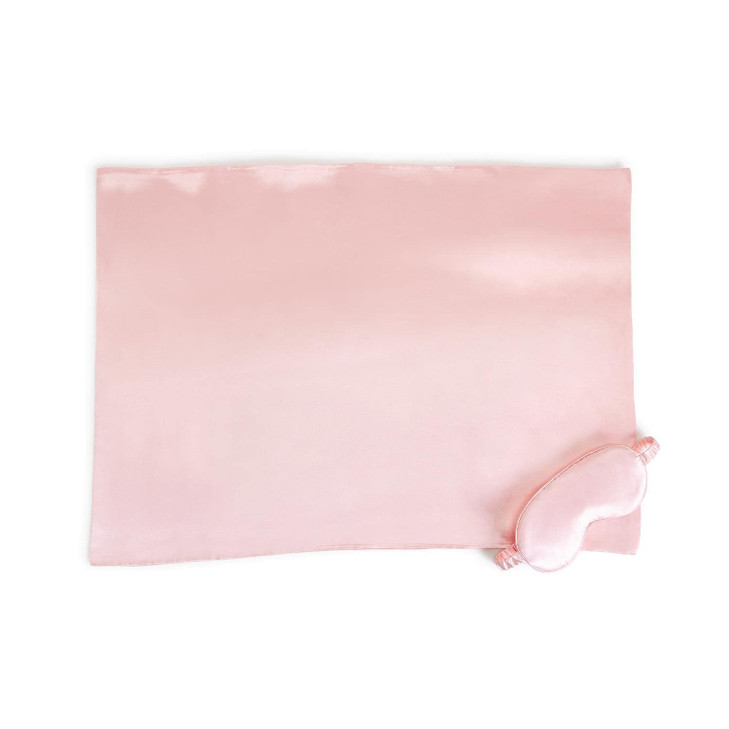 Twos Company Rose Satin Pillowcase and Eye Mask Set in Gift Box