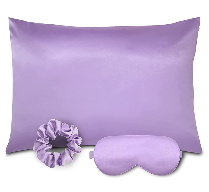 Sajakliy Luxury Satin Silk Pillowcase Set for Hair and Skin Sleep Set Standard Size Pillowcase Satin Eye Mask and Scrunc