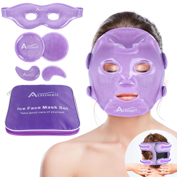 Atsuwell Cooling Ice Face Eye Mask Set for Dark Circles and Puffiness 6 Gel Cold Packs for Face Eyes Soft Plush Lining I