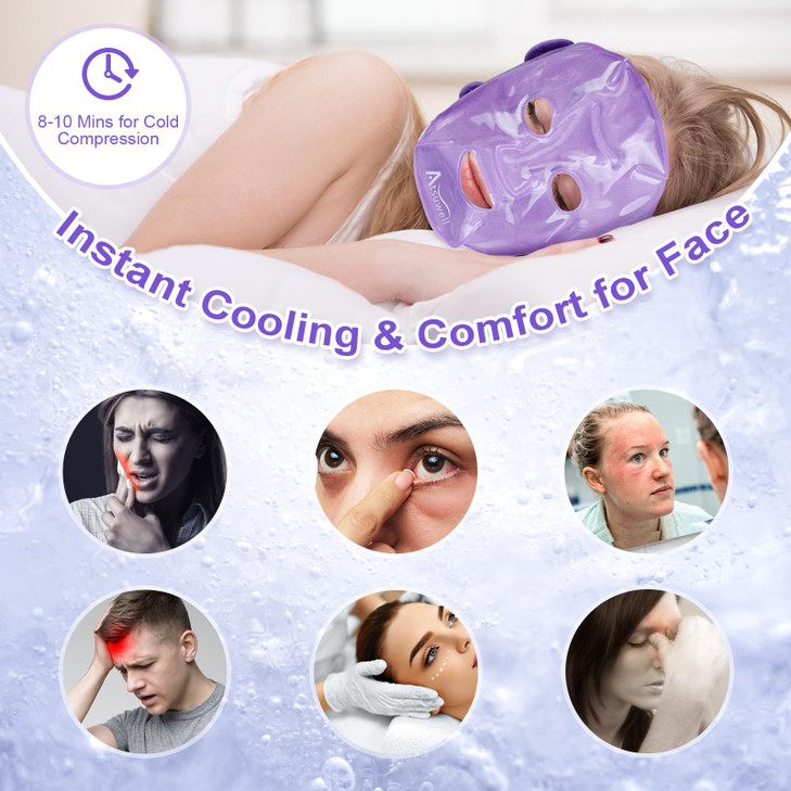 Atsuwell Cooling Ice Face Eye Mask Set for Dark Circles and Puffiness 6 Gel Cold Packs for Face Eyes Soft Plush Lining I