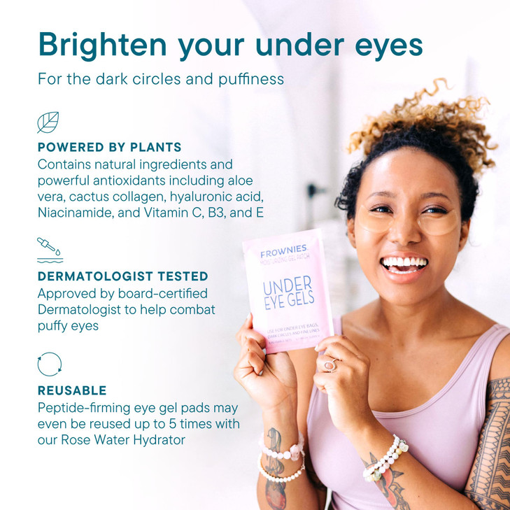 Frownies Under Eye Gel Patches for Puffy Eyes Dark Circles with Cactus Collagen Reusable 3 Pack