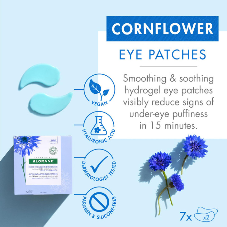 Klorane Smoothing and Soothing Eye Patches with Cornflower and Hyaluronic Acid 7 ct