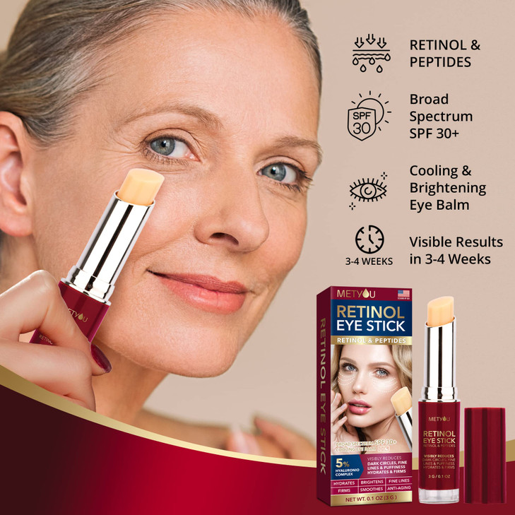 Retinol Under Eye Brightener Stick Dark Circles Under Eye Treatment for Women with 5 Hyaluronic Acid Complex Anti Aging