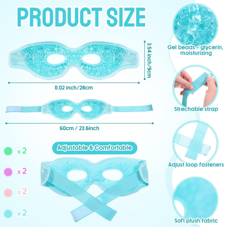 Panitay 8 Pcs Gel Eye Mask Cooling Gel Bead Eye Packs for Puffy Hot Cold with Plush Backing Reusable for Compress Dry St
