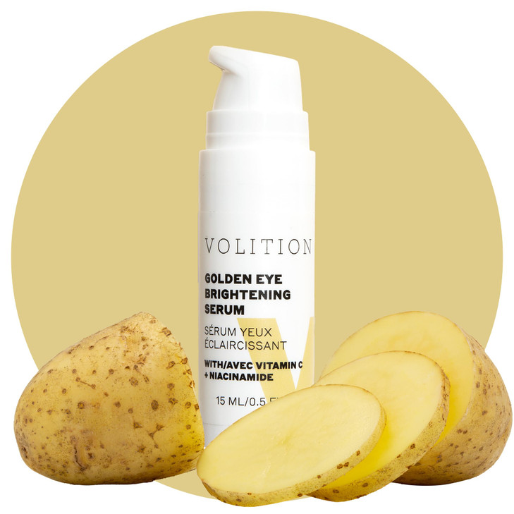 Volition Beauty Golden Eye Brightening Serum with Vitamin C Peptides Crows Feet Wrinkle Treatment with Potato Enzymes to