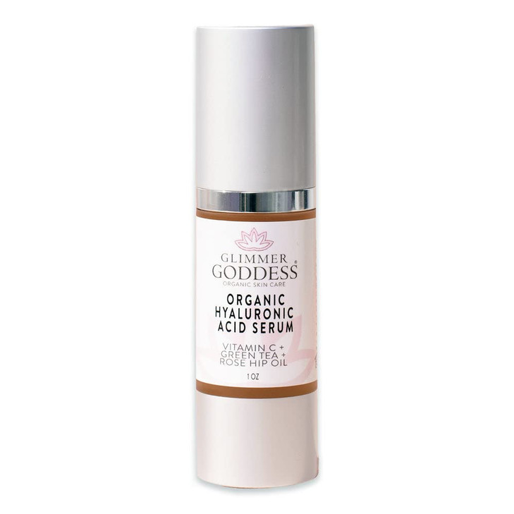Glimmer Goddess Organic Face Serum with Hyaluronic Acid and Vitamin C Hydrating Firming Formula for Radiant Skin 1 oz