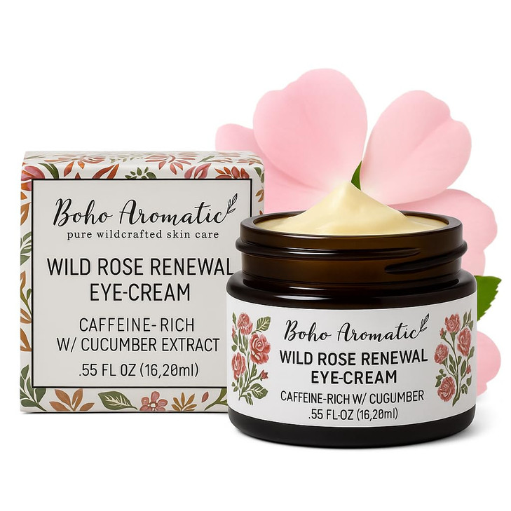 Boho Aromatic Wild Rose Renewal Eye Cream Natural AntiAging Under Eye Cream with Hyaluronic Acid Hydrating Treatment for