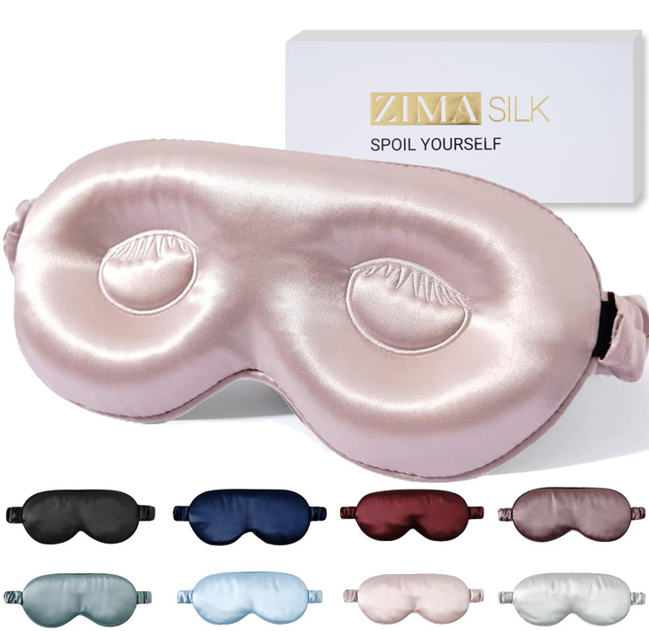 ZIMASILK Adjustable 22 Momme 100 Pure Mulberry Silk Sleep Mask 3D Contoured Cup Eye Mask for Sleeping Super Soft Breatha