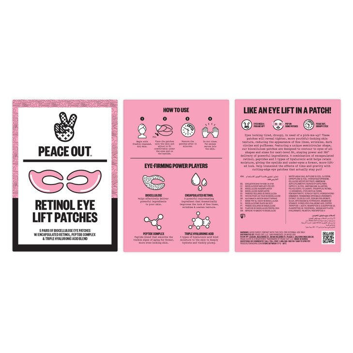 PEACE OUT Retinol Eye Lift Patches 360 Biocellulose Eye Mask with Encapsulated Retinol Peptides Firming and Smoothing Ey