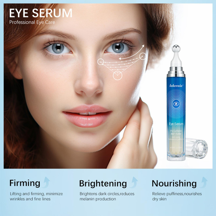 MIESCHER 5 Caffeine Eye Serum with 360 Massage Roller Serum for Dark Circles Relieve Puffiness Reduce Wrinkles and Fine