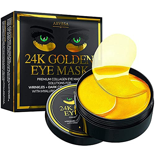 Arvesa Under Eye Mask for Dark Circles and Puffiness Wrinkles 24k Gold Under Skincare Treatment Patches for Puffy Eyes w