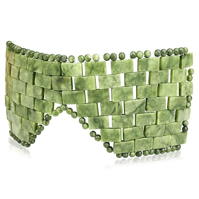 gemshan Jade Eye Mask Natural Green Authentic Jade Stone Facial Mask for Puffiness Relief Dark Circles Anti Aging