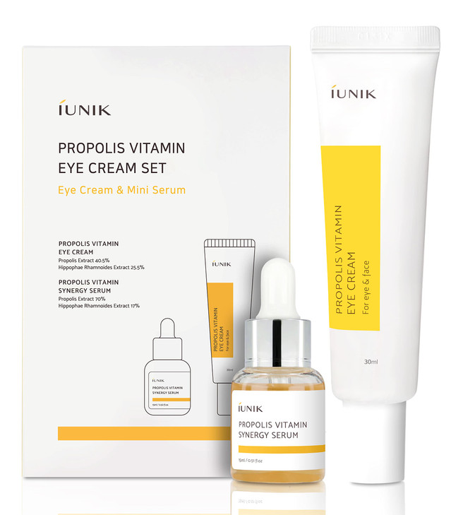 iUNIK Propolis Vitamin Eye Cream Set Eye Cream 101 floz Mini Serum 051 floz Featuring Propolis Extract Buckthorn