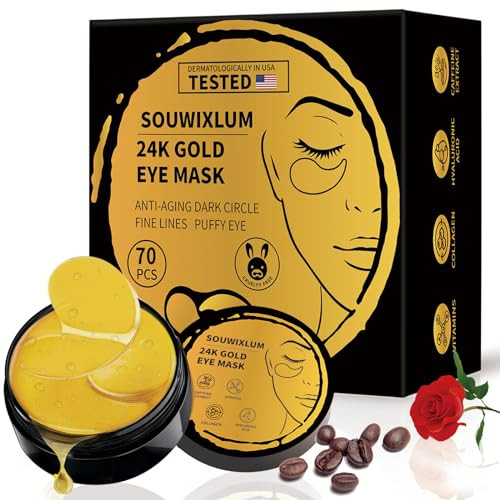 Under Eye Patches For Puffy Eyes 70PCS 24K Gold Eye Mask For Dark Circles and Puffiness Under Eye Mask Patches Skincare