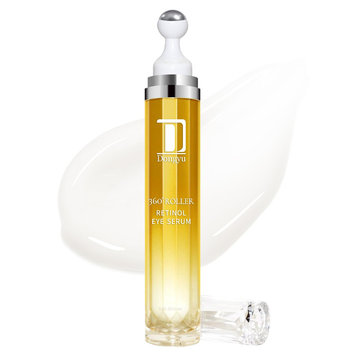 Dongyu Retinol Eye Serum 360 Roller Cream with Massage Ball Caffeine and Yeast Under Roller Anti Aging for Dark Circles