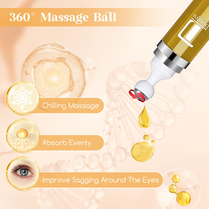 Dongyu Retinol Eye Serum 360 Roller Cream with Massage Ball Caffeine and Yeast Under Roller Anti Aging for Dark Circles