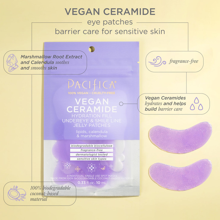 Pacifica Undereye Mask Vegan Ceramide Hydrating Jelly Eye Patches Under Eye Smile Line Masks for Fine Lines Puffiness Ba