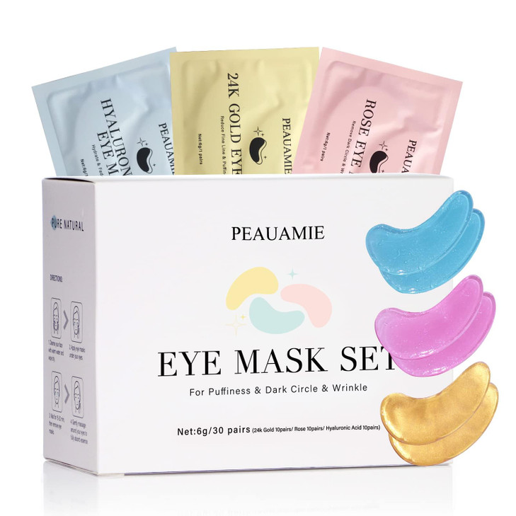 PEAUAMIE Under Eye Patches Gold and Hyaluronic Acid for puffy eyesRose Eye Masks for Dark Circles and Puffiness skin car