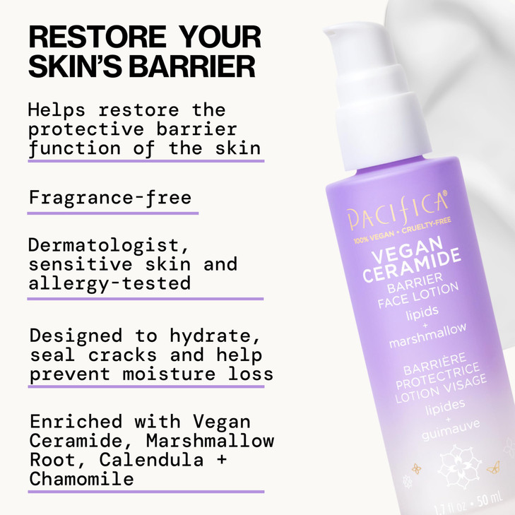Pacifica Face Moisturizer Vegan Ceramide Barrier Repair Face Lotion Hydrating For Dry Skin Dermatologist Tested Safe for