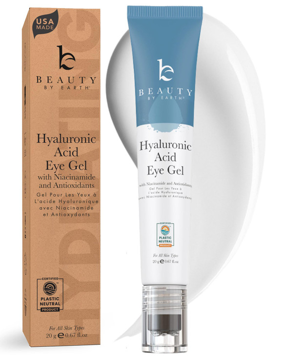Beauty by Earth Under Eye Cream Cooling AntiAging Hyaluronic Acid Eye Gel for Dark Circles Puffiness Wrinkles
