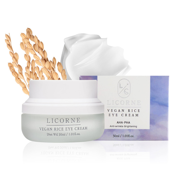 LICORNE Vegan Rice Eye Cream DePuffing Dark Circles Under Eye Treatment Thick Butter Texture with Icheon Royal Rice AHAP