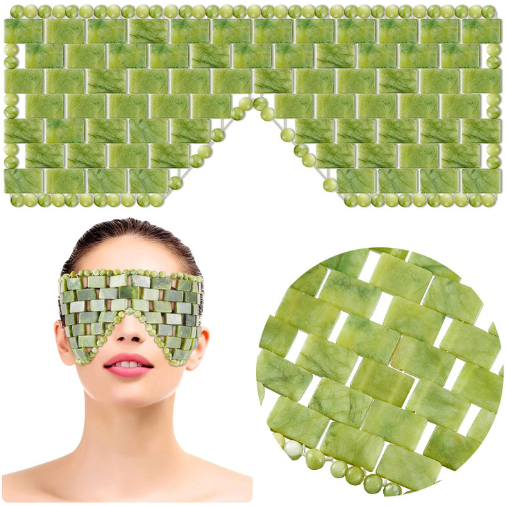 SATINIOR Jade Stone Eye Mask Hot or Cold Using Jade Mask Green Facial Sleeping Relief Eye Cover for Women Men Soothing C
