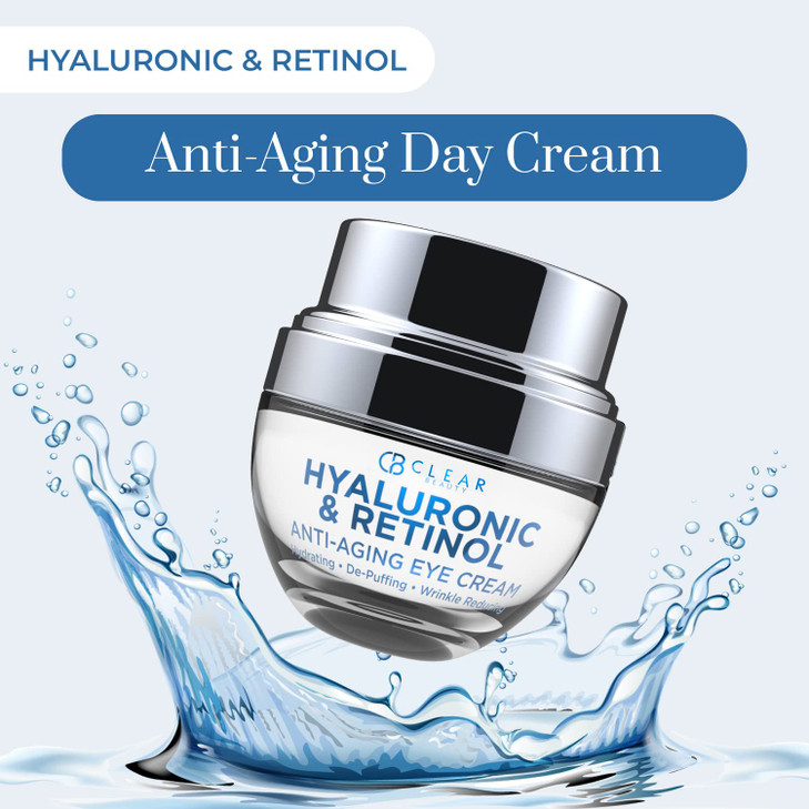 Clear Beauty Hyaluronic Acid Retinol Eye Cream Hydrating AntiAging Reduces Dark Circles Puffiness Dermatologist Tested C