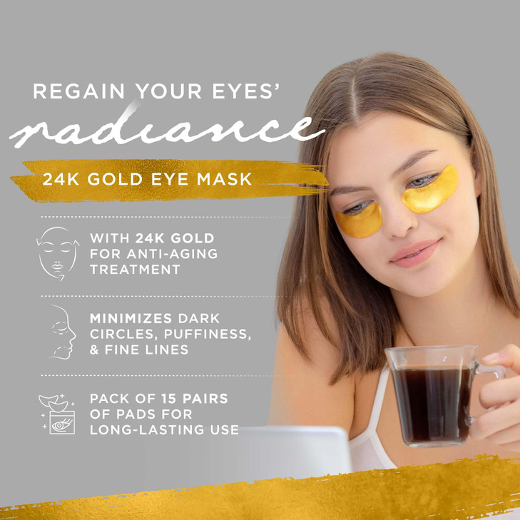 Dermoland Under Eye Patches For Women 24K Gold Eye Masks 15 Pairs Hyaluronic Acid Reduces Puffiness Dark Circles Wrinkle
