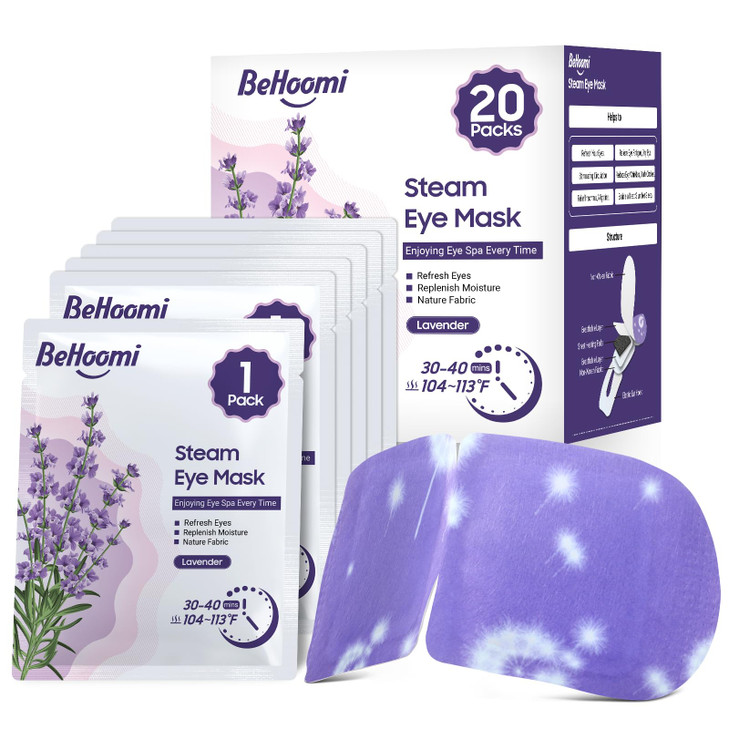 BeHoomi 20Packs Steam Eye Mask Heated Eye Mask Warm Compress for Eyes Disposable Self Heating Steam Mask for Home Sleep