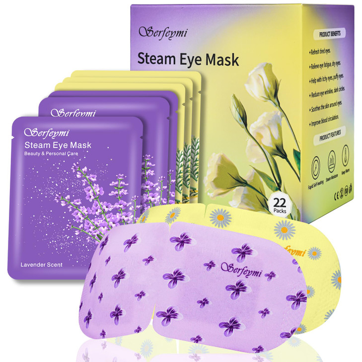 Serfeymi 22 Packs Steam Eye Masks Self Heating Warm Eye Mask Disposable Eye SPA Heated Eye Mask for SleepingRelief Eye F