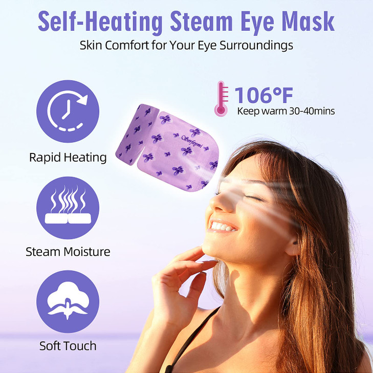 Serfeymi 22 Packs Steam Eye Masks Self Heating Warm Eye Mask Disposable Eye SPA Heated Eye Mask for SleepingRelief Eye F