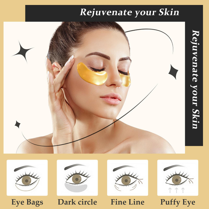 Adofect 30 Pairs Under Eye Patches Reduce Eye Bags 24K Gold Eye Mask Collagen Under Eye Gel Pads for Puffiness and Dark