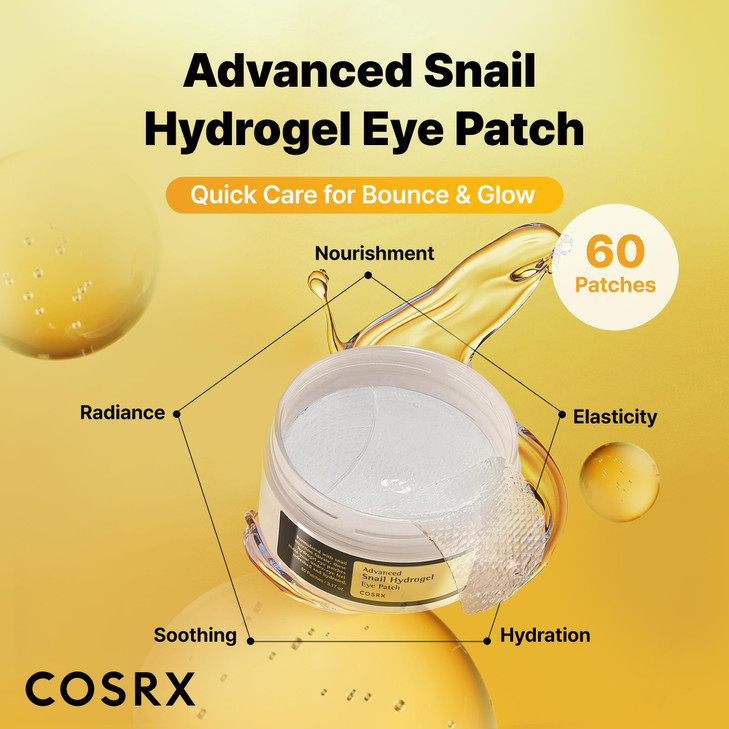 COSRX Advanced Snail Hydrogel Eye Patch 60pc Gel Serum Mask Puffy Under Eye Treament Fine Lines Refresh Hydrate Korean S