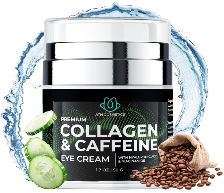 ATN Cosmetics Caffeine Eye Cream Collagen Eye Cream for all skin types For Wrinkles Dark Circles and Puffiness Infused w