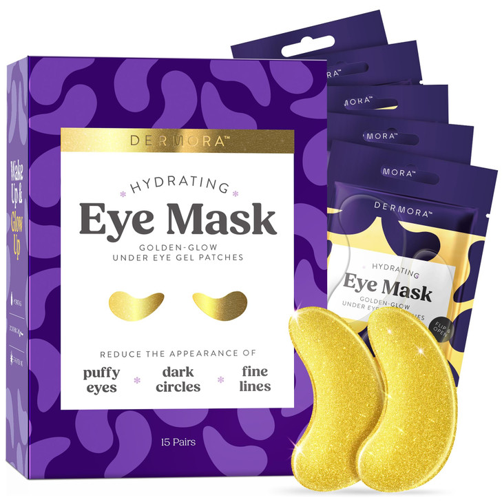 DERMORA Golden Glow Under Eye Patches Rejuvenating Treatment Dark Circles Puffy Eyes Refreshing Revitalizing Travel Wrin