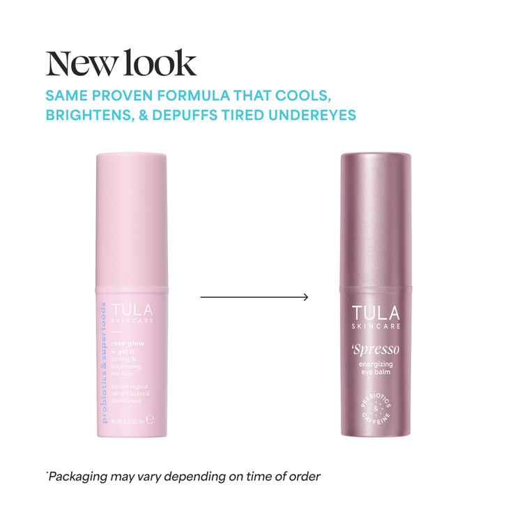 TULA Skin Care Spresso Energizing Eye Balm Rose Glow Energizing Hydrating Caffeine Under Eye Treatment for Dark Circles