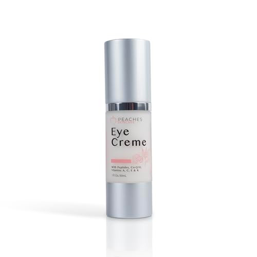 Peaches Skin Care Under Eye Cream Targets Puffiness Dark Circles and Bags Vegan Formula with Peptides CoQ10 Squalene Vit