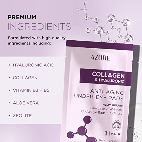Azure Cosmetics Collagen Hyaluronic Acid Anti Aging Under Eye Pads Lifting Moisturizing Eye Mask Patches Reduces Fine Li