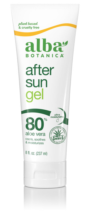 Alba Botanica Aloe Vera Gel for Skin, Cooling After Sun Treatment for Face and Body, Made with Purity Certified 80% Aloe Vera Gel Formula, 8 fl. oz.