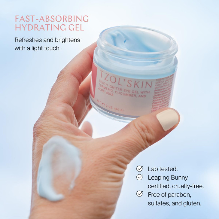 TZOLSKIN Youth Igniter Eye Gel For Tired Eyes Reduces Look of Puffiness Fatigue Dark Circles Hydrating Smoothing Caffein
