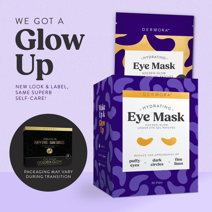 DERMORA Golden Glow Under Eye Patches 30 Pairs Eye Gels Rejuvenating Treatment for Dark Circles Puffy Eyes Refreshing Re