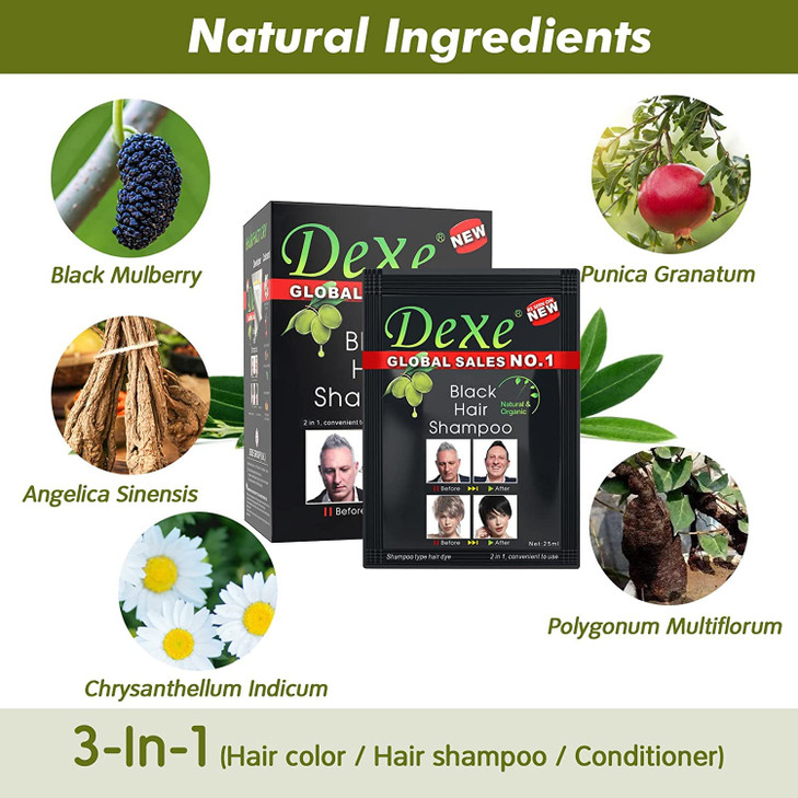 Instant Hair Dye - Black Hair Shampoo - (3) Black Colour - Simple to Use - Last 30 days - Natural Ingredients online at globaldelivered