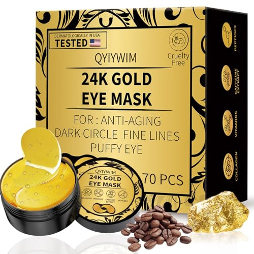 Qyiywim Under Eye Patches 70PCS 24K Gold Eye Patches for Puffy Eyes Treatment Under Eye Masks for Dark Circles and Puffi