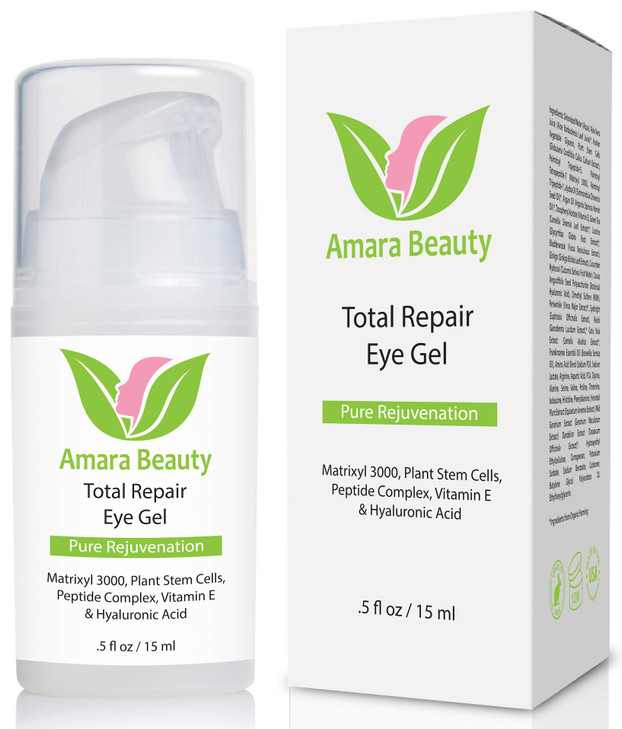 Amara Beauty Eye Cream Gel for Dark Circles and Puffiness with Peptides Hyaluronic Acid 05 fl oz