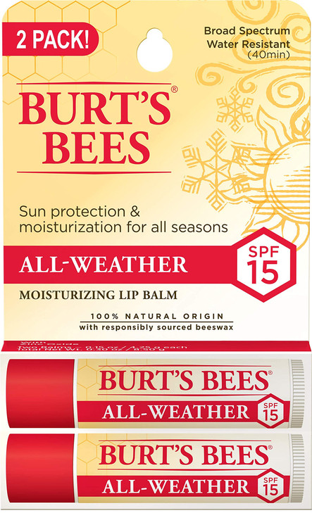 Burt's Bees All Weather SPF 15 Lip Balm, Water-Resistant Lip Moisturizer, Tint-Free, Natural Conditioning Treatment, 2 Tubes, 0.15 oz. online at globaldelivered